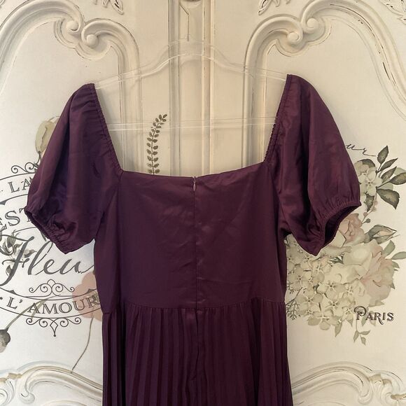 Lulus Flawless Forever Dress Women's L Dark Purple Midi Satin Pleated NWT - Picture 8 of 11